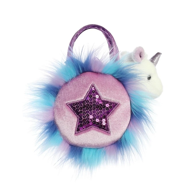 Aurora Plüsch Einhorn - Mit Tasche Lila 3 Aurora Plüsch Einhorn - Mit Tasche Lila