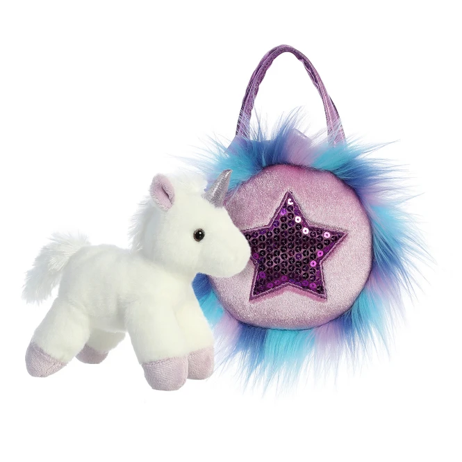 Aurora Plüsch Einhorn - Mit Tasche Lila 4 Aurora Plüsch Einhorn - Mit Tasche Lila – Bild 2